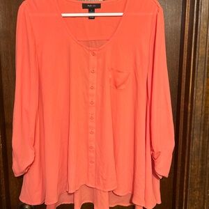 Style & Co. Orange Buttoned Relaxed Blouse